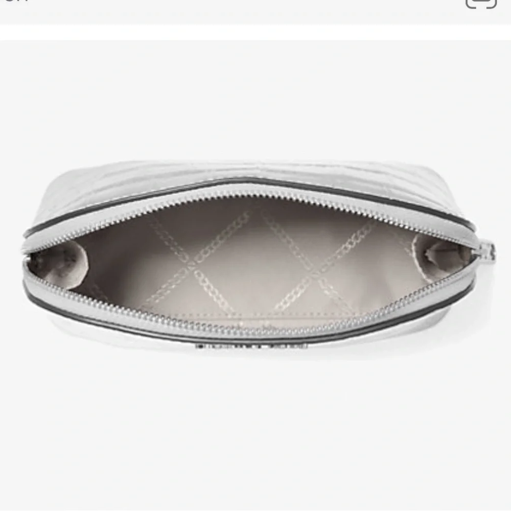 Michael Kors Empire Sm Metallic Crocodile Embossed Leather Travel Pouch Silver